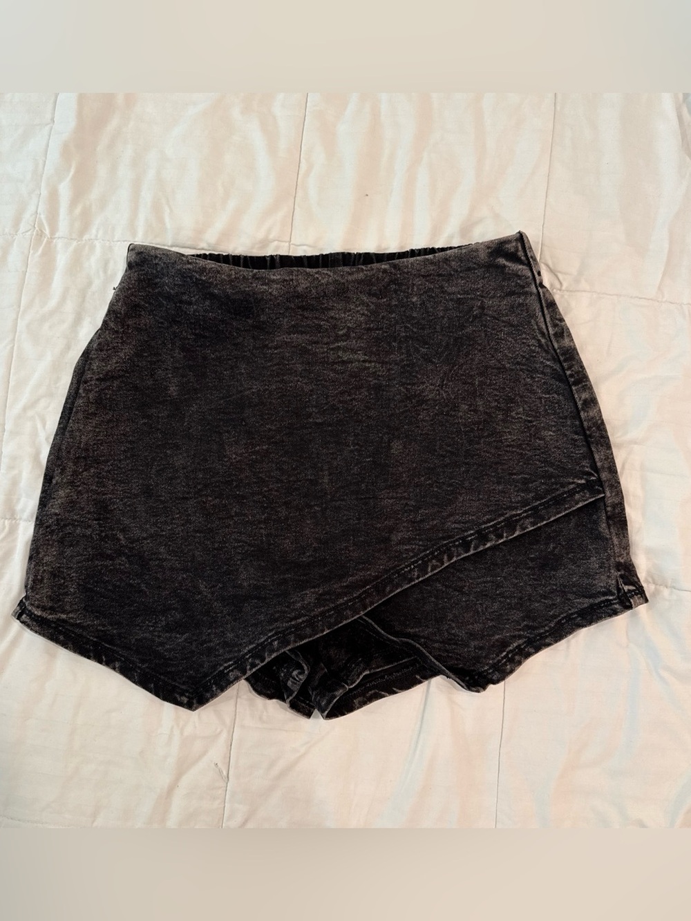 Black Denim Wrap Front Skort